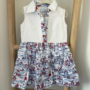 Classic Prep Childrenswear Sailing Print Button Collared Dress, Size 5